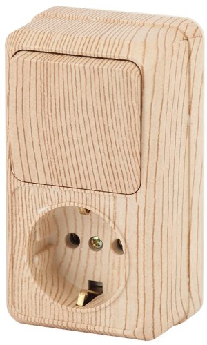 Блок накладной вертикальный Эра Intro Quadro розетка 1-м.+выключатель 1-кл. сосна картинка